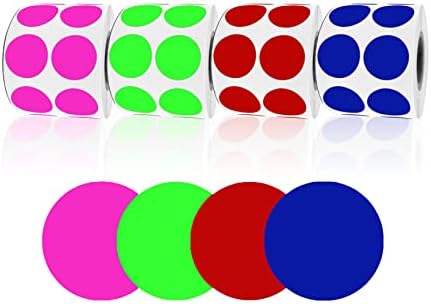 Royal Green Circle Dots Stickers Label Rolls in 4 Assorted Colors - Round  Colored Label Sticker for Inventory Labeling 19mm - 4200 Pack