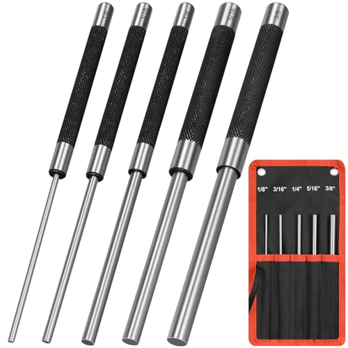 8 in Long 1/8 - 3/8 Carbon Steel Pin Punch Set with Storage Pouch
