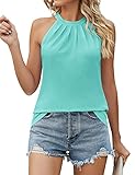 Sleeveless Tops for Women Casual Summer Cami Halter Tops Summer Shirts Tank Top Petite Tummy Flattering Tops Aqua, L