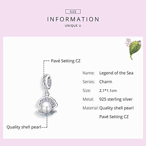 Miniatura 3 de Dije de sirena del océano original de plata de ley 925 con cuentas de oro rosa y estrella de mar para pulseras (colgante de concha de perla), Plata