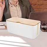 iplusmile Bamboo Cord Organizer Box White Bamboo Lid Medium Size Cable Management Box for Desk and Home Office for Computer Cord Organization and Cable Hiding - Image 4