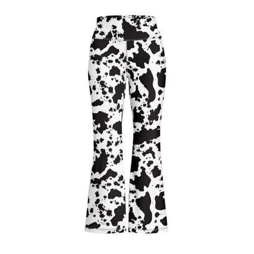 Pointodoor Cow Print Flared Yoga Pants 7-8Y Girls Bootcut Sweatpants Casual High Waist Leggings Wide Leg Pants
