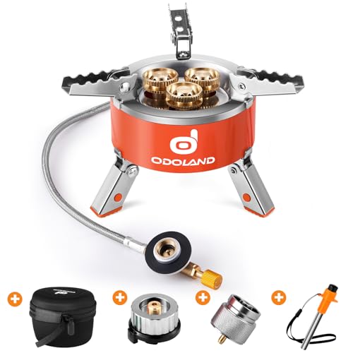 Odoland Campingkocher 3 Brenner Externer Zünder Rucksack Gasherd Tragbarer Regelbar Propan Kocher mit EVA Tasche für Outdoor, Camping, Wandern, Picknick Odoland Campingkocher 3 Brenner Externer Zünder Rucksack Gasherd Tragbarer Regelbar Propan Kocher mit EVA Tasche für Outdoor, Camping, Wandern, Picknick