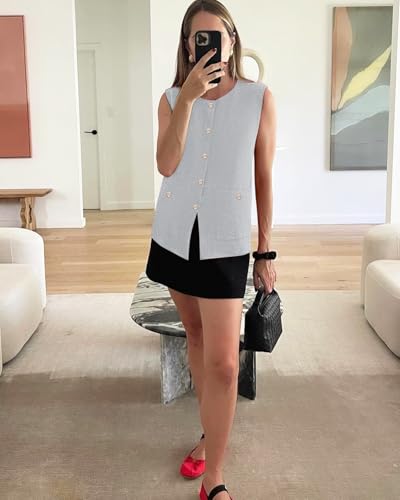 Image of Yousify Womens Sweater Vest Sleeveless Button Down Round Neck Knitted Tank Tops Casual Cardigan with Pockets