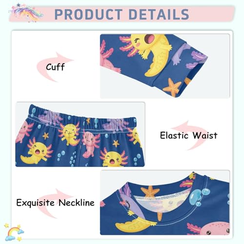 Pajama Sets Long Sleeve Cute Axolotls Underwater Scene Soft Comfy Sleepwear 2 Piece PJS 3-8T4