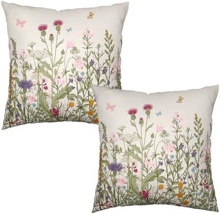Spring Vintage Floral Pillow Covers 18x18 Set of 2 Sage Green Wil...