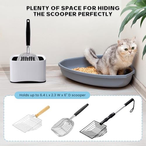 Image of Cat Litter Scoop Holder Universal Scooper Storage Caddy for Most Kitty Poop Shovel, Durable Removable Pet Pooper Stand for Plastic / Metal Waste Scoops, Double-Layer Mini Desktop Trash Can - L White
