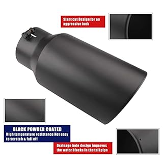 3 Inch Black Exhaust Tip, Universal 3" Inside Diameter Diesel Exhaust Tailpipe Tip, 3 x 4 x 12 Clamp Bolt On Design with Ball End L Wrench