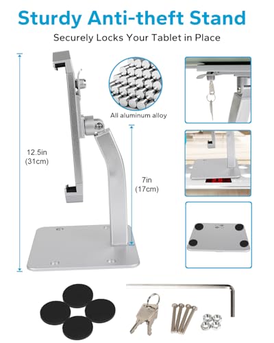 Image of Anti-Theft POS Tablet Kiosk Stand with Lock, Commercial Grade Aluminum Arm | 180 Customer-Facing Flip, Retail Desk Security Display Holder Fits 9-14 inch iPad Pro Air, Galaxy Tab & Enterprise Tablet