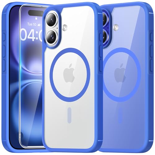 Image of TAURI for iPhone 16 Plus Case, Compatible with MagSafe, Blue | with Screen Protector, Not-Yellowing Military-Grade Protection, Shockproof Slim Magnetic Case for iPhone 16 Plus