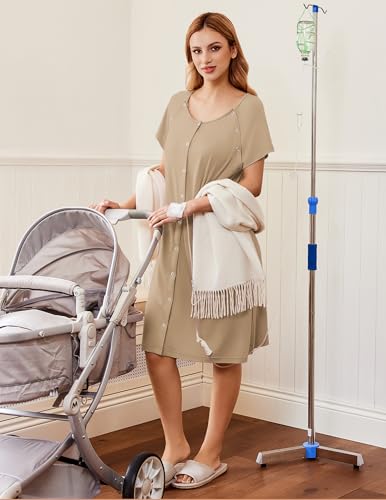 Image of Ekouaer Labor Delivery Gown Nursing Braeastfeeding Dress Maternity Clothes
