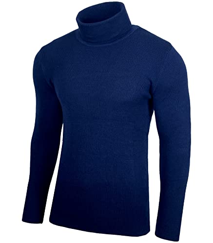 Baxboy Herren Rollkragen Pullover Langarmshirt Feinstrick Sweater Freizeit Slim fit Basic Männer Langarm Crew Neck BB-1406, Farbe:Blau, Größe:L Cover