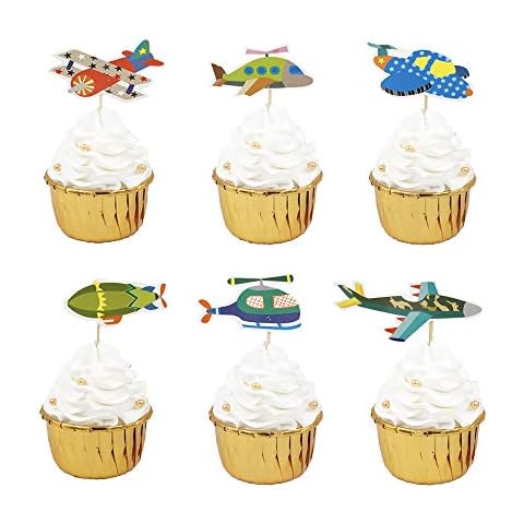 Set of 24 WallyE Plane Cupcake Toppers Sticks for Boys Birthday Party, Baby Shower Cover