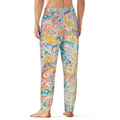 Pastel Swirling Feather Men's Pajama Bottoms Sleep Lounge Soft Comfy Pants Sleepwear3