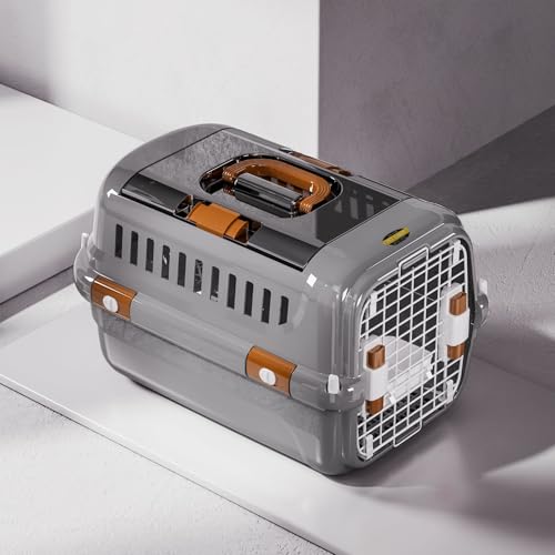 GRSMIS ペットキャリー 小型犬 猫用 キャリーバッグ ハードキャリー トップオープン キャリー コンテナ 耐荷重5KG 頑丈 フードボウル キャリーケース 持ち運び 航空輸送ボックス 旅行 通院 防災 簡単組立 犬 キャリーケース (グレー)