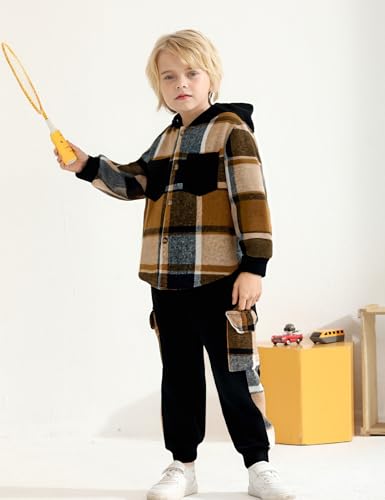 Boy Clothes Flannel Plaid Shirt Tops Pants Set Hoodie Sweatsuit+White T-shirt 3Pcs for Fall Winter Spring Outfits - Image 4