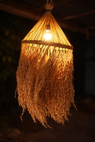 Image of Handcrafted Paddy Hanging Pendant Light | Natural Rice Stalk Rustic Ceiling Lamp for Home, Pooja Room & Farmhouse Decor | Traditional Paddy Design Light Fixture