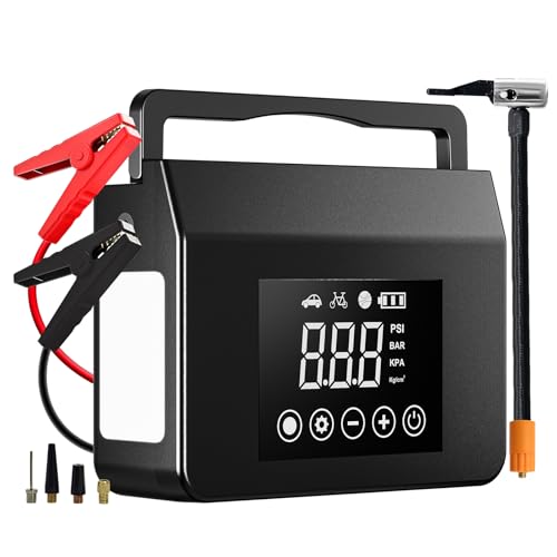 Hieha 4000A Jump Starter with Air Compressor, 12V Portable Car Battery Charger, 150PSI Tire Inflator, 15000mAh Power Bank, LED Flashlight for All Gas 8.0L & Diesel 7.0L Vehicles