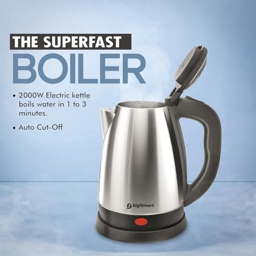 Image of Electric Kettle 2 Litres Capacity 2000 Watts | Stainless Steel | Automatic Cut-off | Used to Boil Water | Make Tea /Coffee /Soup | Instant noodles, Electric Kettle with 1 Year warranty