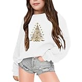 Generisch Weihnachtspullover Kinder Herbst und Winter Langarm Mode Bedruckter Rundhals-Kapuzenpullover Für Jungen Und Mädchen Plus Warmer Fleece-Kapuzenmantel (White, 8-9 Years)