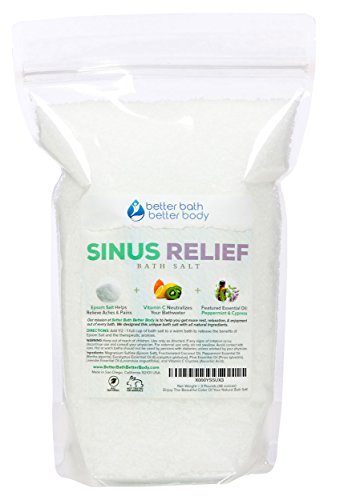 Sinus Relief Bath Salt 3-Lbs (48oz) - Epsom Salt Bath Soak With Cypress Essential Oils & Vitamin C - All Natural Ingredients No Perfumes No Dyes - Helps Relieve Sinus Head Cold Symptoms