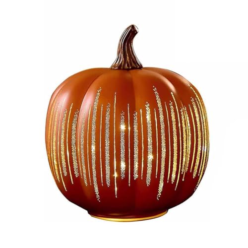 CRGANGZY Starry Night Glass Pumpkin Decoration Timer Lighted Sparkling Starry Night Pumpkins Battery-Operated Sparkling Twinkling Pumpkin for Autumn Halloween & Home Décor -Orange Large