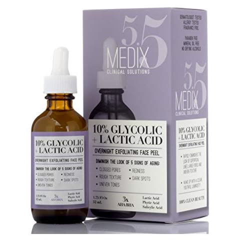 Medix 10% Glycolic Acid Face Peel Exfoliating Serum W/Lactic Acid + Salicylic Acid | Gentle Skin Care Exfoliate Facial Peel Treatment Targets Fine Lines, Wrinkles, Large Pores, Age Spots |1.75 FL Oz Cover