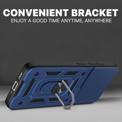 Image of Pikkme Back Cover for Infinix Note 40 5G | 360 Protection Case | Sliding Camera Shield Cover & Ring Holder Stand D10 Tough Armor Bumper Case (Blue)