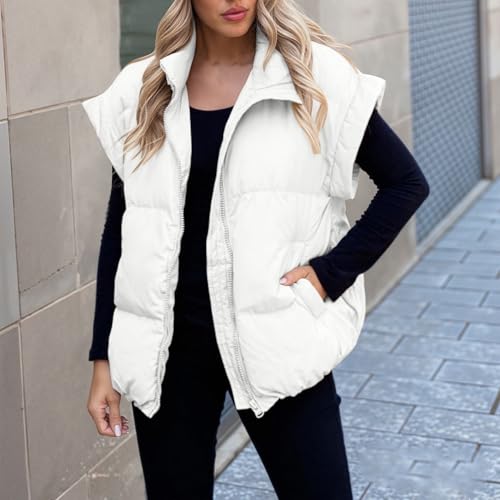 Women's Puffer Vest Full Zip Lightweight Sleeveless Bubble Puffer Vest Quilted Warm Winter Coat Outwear with Pockets3