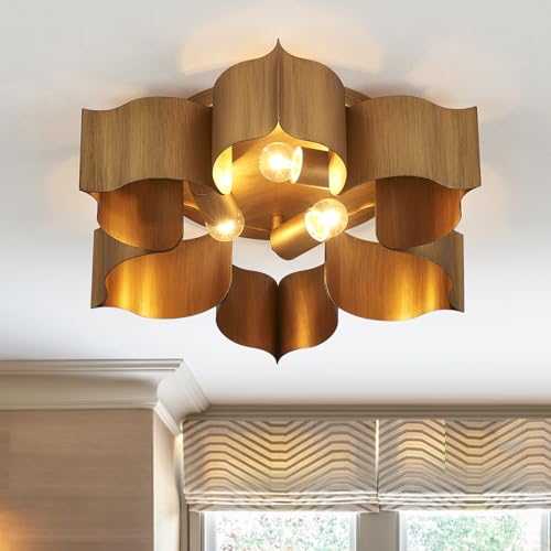 VILUXY 19" Flush Mount Ceiling Light, Antique Gold Leaf Finish Petal Light Fixtures Ceiling for Hallway, Entryway, Study Room, Bedroom 3-Light by VILUXY - Used condition - US$84.63