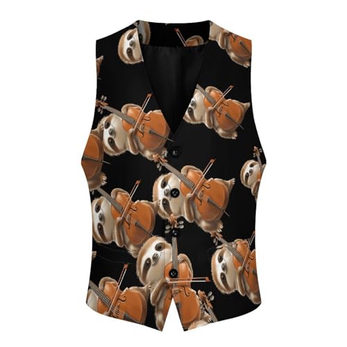 Sloth Cello Player Men's Suit Vests Business Formal Dress Vest V-Neck Waistcoat for Wedding Casual4