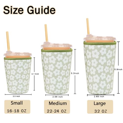 Image of Reusable Insulated Sleeve for Iced Coffee Cup, 3-Pack Coffee Neoprene Drink Sleeve for Cold & Hot Drinks, Beverage Holder for Iced Coffee (Sage Florals)