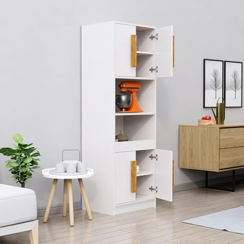 Image of Bniture Multipurpose Crockery Cabinet | Engineered Wood Kitchen Cabinet Modern with 4 Doors and Open Shelves | Crockery Unit for Dining Area | Kitchen Crockery Cabinet for Home | Frosty White
