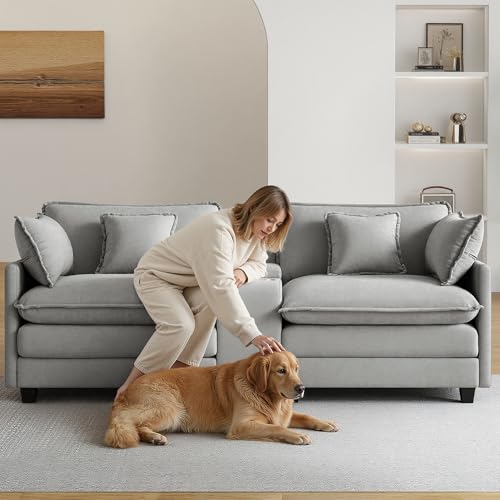 Image of KISLOT 74.4 inch Loveseat Oversized Modular Sectional Sofa with Console, Beige | Cloud Couch, Dual Cushions, Deep Seats,Living Room