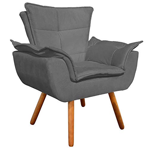 Kit 02 Poltronas Decorativa Opalla Plus Suede Cinza