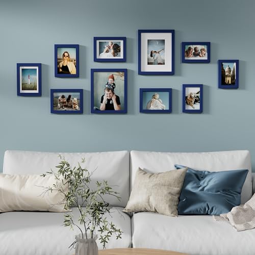 Image of Vittanly 10 Pack Picture Frames Collage Wall Decor, Gallery Frame Set for Wall Mounting or Tabletop Display, Multi Sizes Including 2pcs 8x10, 4pcs 5x7, 4pcs 4x6, Blue
