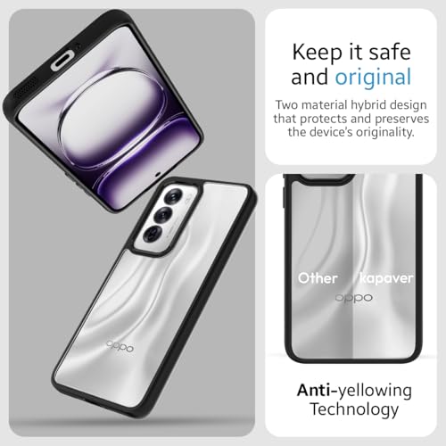 Image of KAPAVER Hybrid Clear Back Cover Case for Oppo Reno 12 | Protective Shockproof Cleare Hard PC Soft Flexible Black TPU Cover