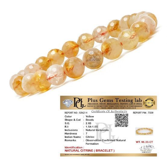 Image of Natural Citrine Bracelet for Men & Women | 8mm Round Beads Lab Certified Original Yellow Crystal Stone | Stretchable Gemstone for Wealth, Success & Manifestation