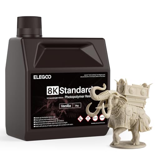 ELEGOO 8K Standard Photopolymer 3D Printer Resin 405nm UV-Curing Resin Best for Saturn 2 8K LCD 3D Printer Vanilla 2KG