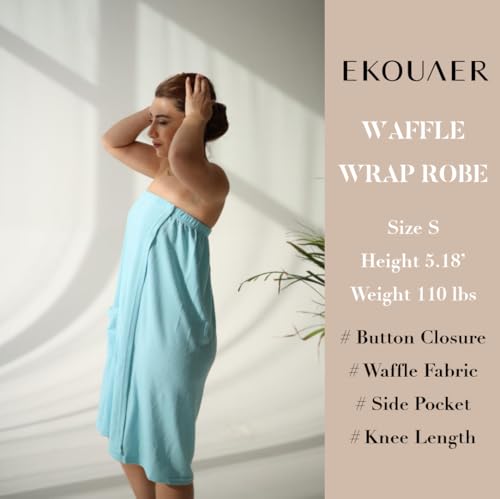Image of Ekouaer Waffle Robes For Women Bath Wraps Lightweight Knee Length Soft Shower Robe with Pocket S-L