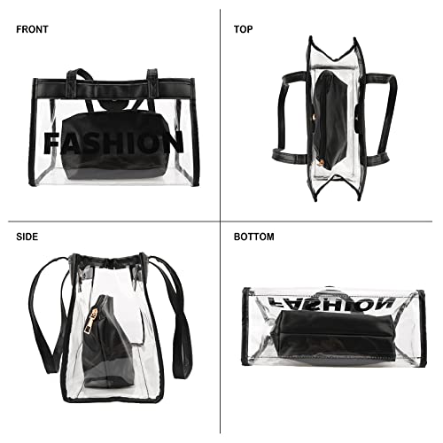 Clear Bags Stadium Approved Clear Tote Bag With Crossbody Shoulder Tote Bag For Work, Stadium (Black-1) #TOP4