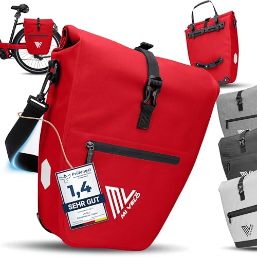 MIVELO 2in1 Fahrradtasche Gepäckträgertasche wasserdicht 100% PVC frei + Laptopfach + Schultergurt – Fahrrad Tasche für Gepäckträger 1 STK (Rot, 25L)