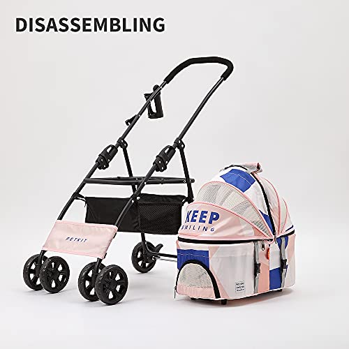 PETKIT Bon Voyage Hundewagen, Hundebuggy, Haustier-Kinderwagen für Katzen/Hunde, Hunde-Katzen-Reisetransporter/Hundewagen mit Aufbewahrungskorb und Tassenhalterung.Tragfähigkeit : bis zu 15 kg (Rosa) - Image 3