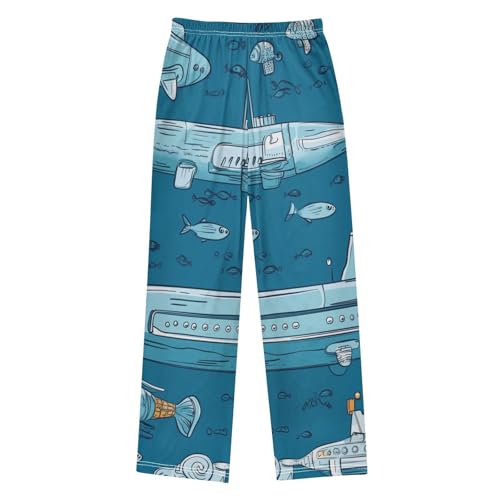 ZZXXB Marine Submarine Print Boys Long Pants Soft Trousers Elastic Waist Kids Lounge Bottoms with Pockets S-XL2