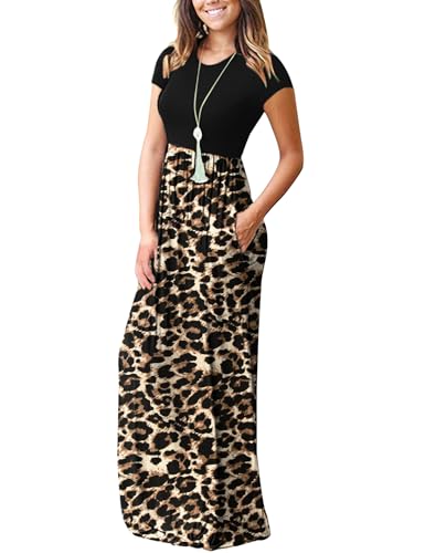 Image of MISFAY Women Short Sleeve Loose Plain Maxi Dresses Casual Long Dresses Pockets