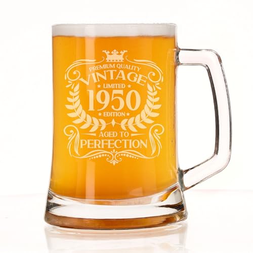 Always Looking Good 76th Birthday Gift for Men Vintage 1950 Aged to Perfection Engraved Beer Stein Glass Mug Present for 76 Year Old Etched Lager Half Litre Beer Stein Tanker Glasses