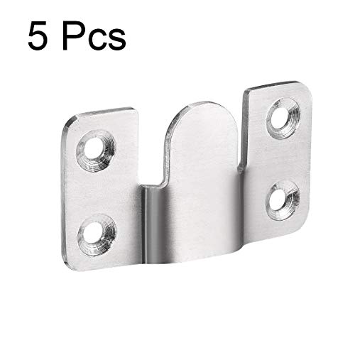 Image of uxcell Flush Mount Bracket, 53x30mm Stainless Steel Wall Mount Clip Hook for Picture Frame Hanger, 5 Pcs