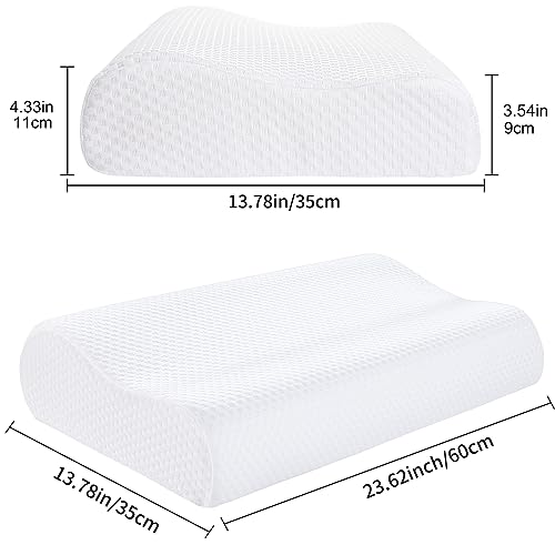 Ergonomic Memory Foam Neck Pillow, Contoured Design (White, 60 * 35 * 9/11cm)