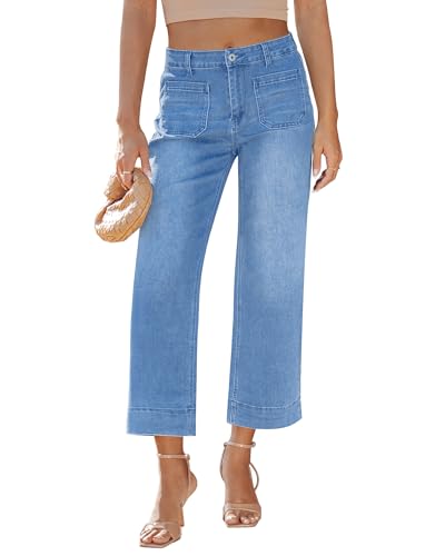 LookbookStore High Waist Jeans for Women Trendy Light Blue Wide