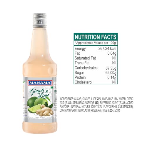 Image of Manama Ginger and Lime Syrup | Mixer for Mocktails, Cocktails, Drinks, Juices, Beverages | Non Alcoholic Mix 750ML Bottle